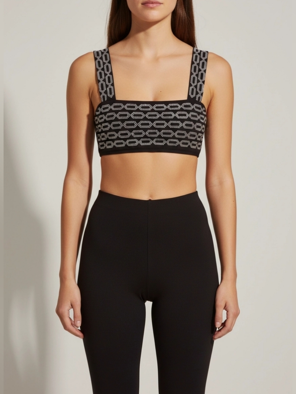 Beach Riot Sport Black Crop Top with Silver Rhinestone Motif NWT Misses Med